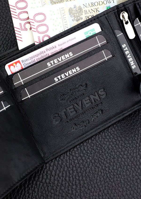 Dāvanu komplekts vīriešiem – STEVENS ādas maks ar RFID aizsardzību, izdzīvošanas karte un dāvanu maisiņš 325