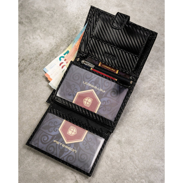 Peterson dovanų rinkinys: juoda odinė vyriška piniginė su RFID apsauga ir natūralios odos diržas DS71