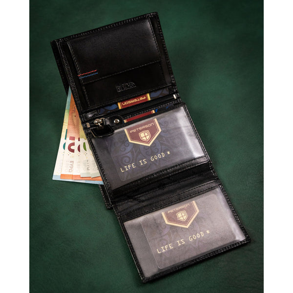 Peterson dovanų rinkinys: juoda vyriška piniginė ir natūralios odos diržas DS60
