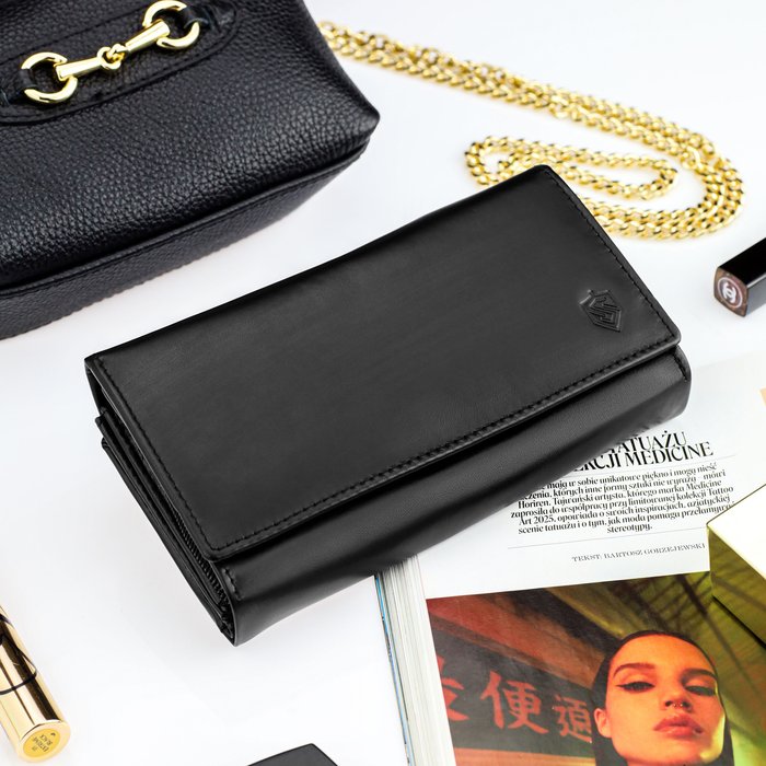 Sieviešu ādas maks Stevens P37B, melns D1905