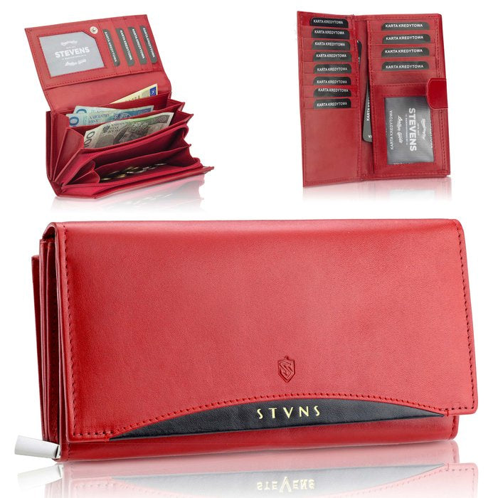 Sieviešu ādas maks "STEVENS" sarkans Z02 / BR-210 ar RFID aizsardzību D1809