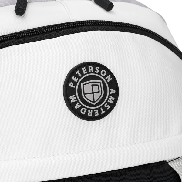 Vidēja izmēra unisex mugursoma Peterson, balta un melna