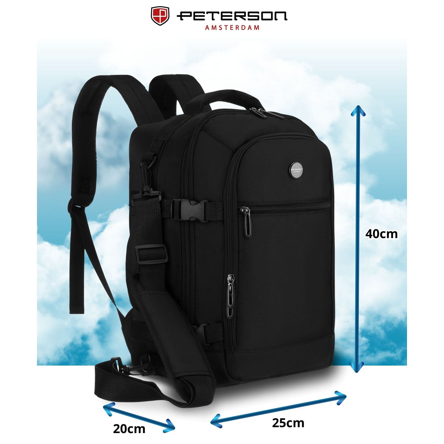 Mugursoma unisex Peterson, melna K48