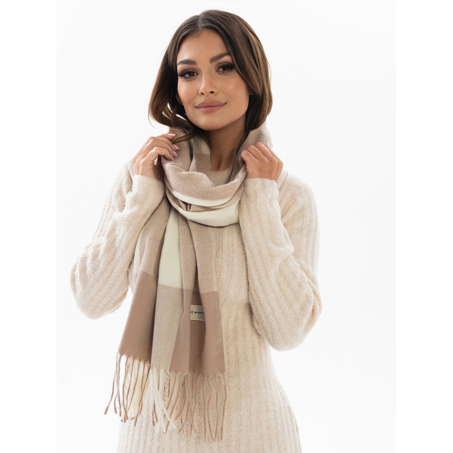 Liela šalle sievietēm Rovicky, gaiši brūnā krāsā S15