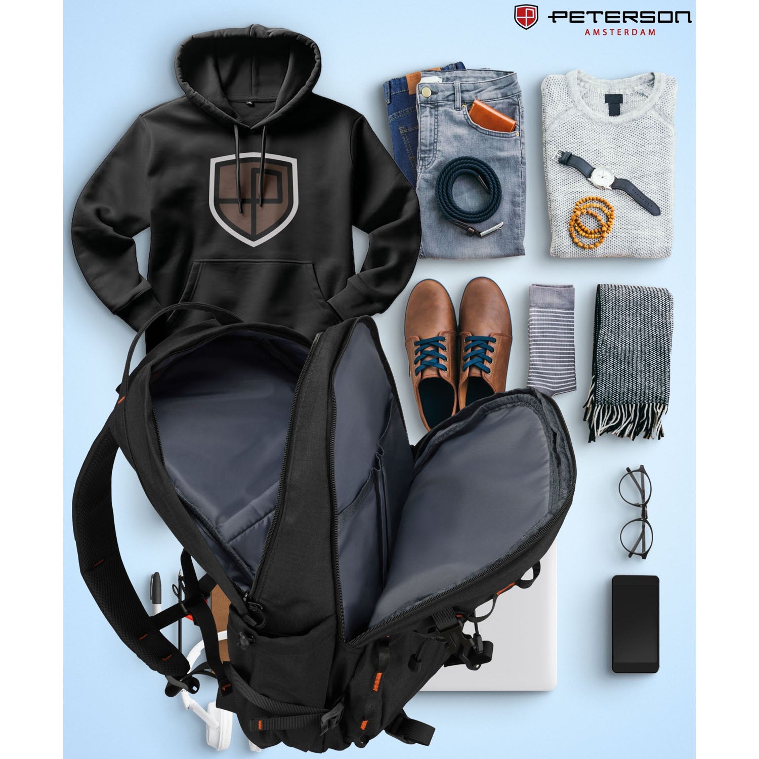 Juoda poliesterio turistinė kuprinė Peterson M42