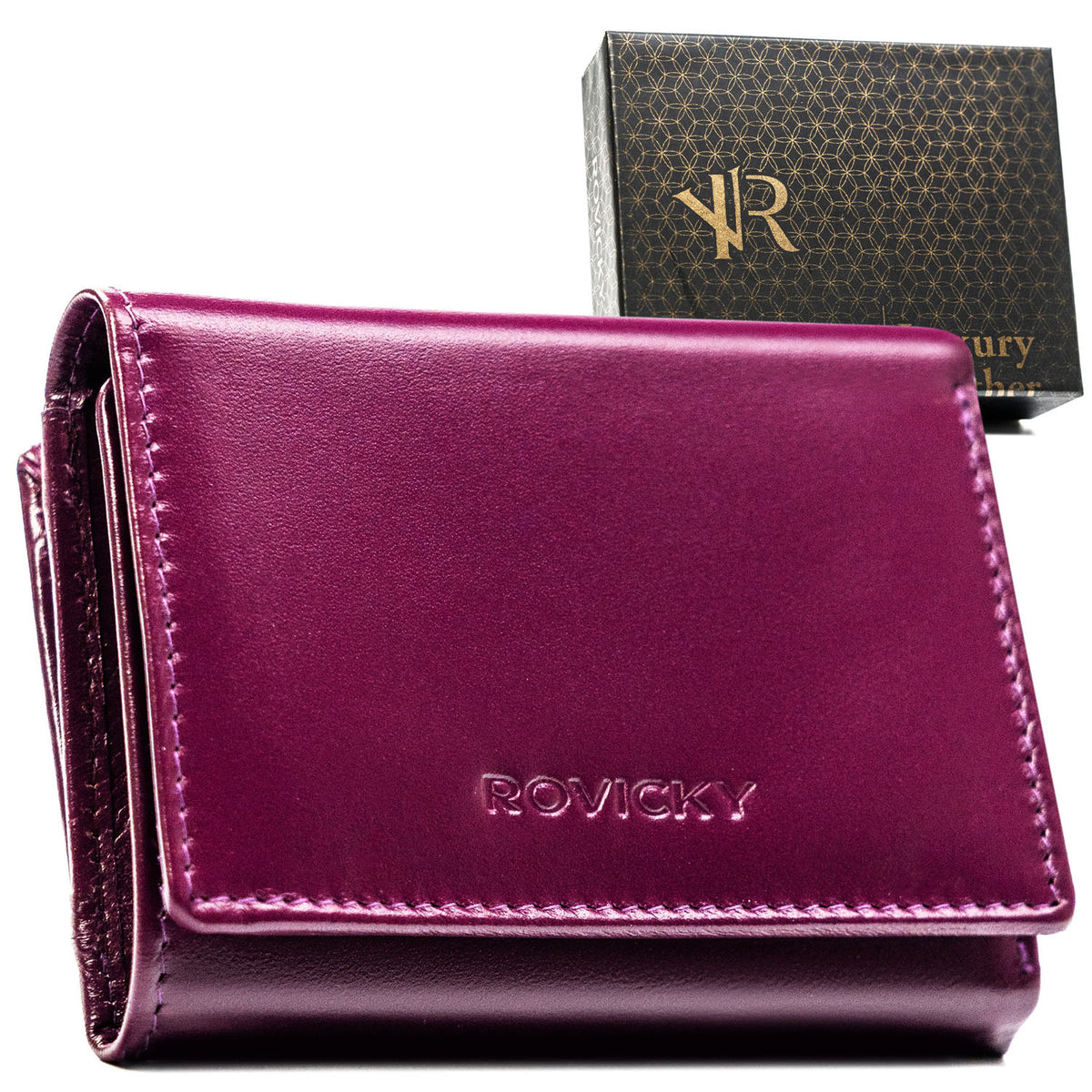 Moteriška violetinė odinė piniginė RFID Rovicky K38