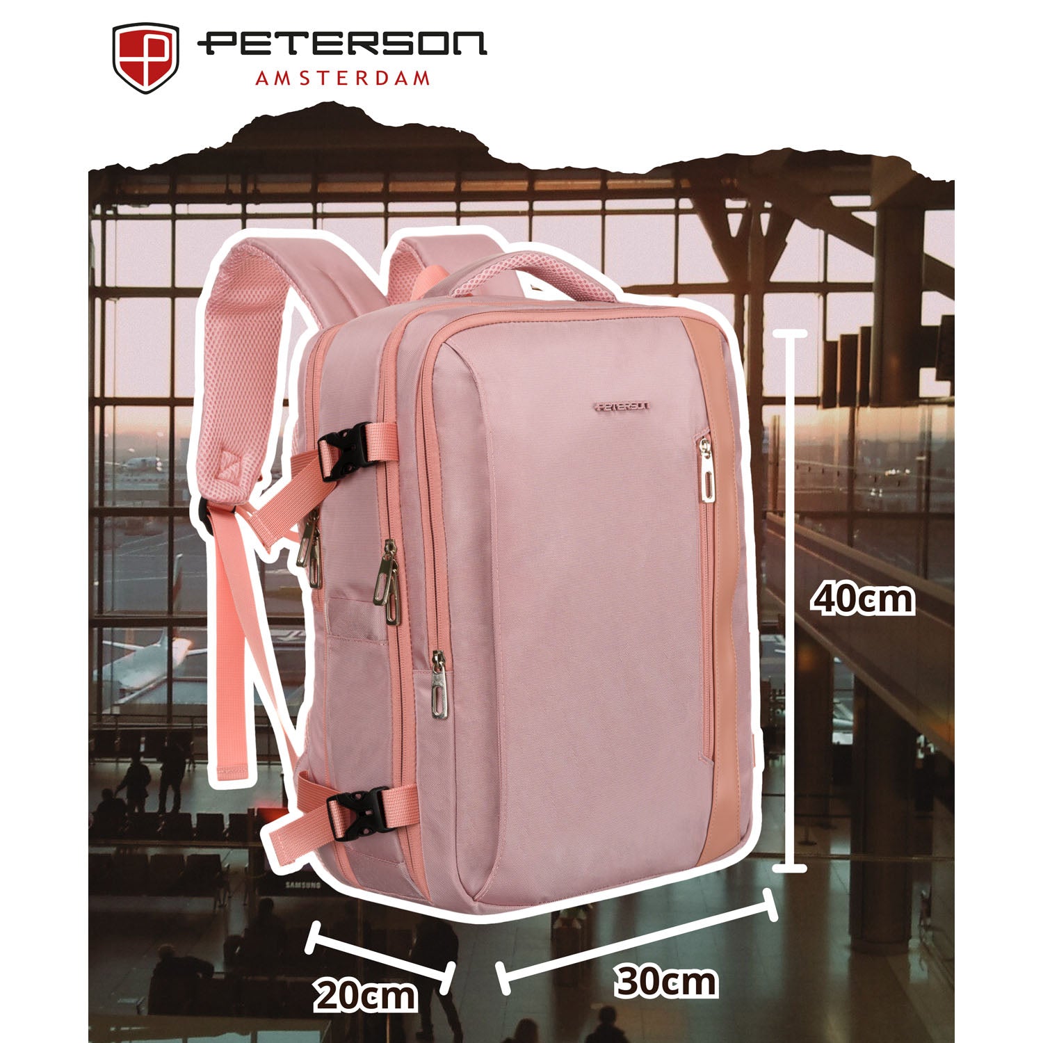 Vidēja izmēra sieviešu mugursoma Peterson, rozā
