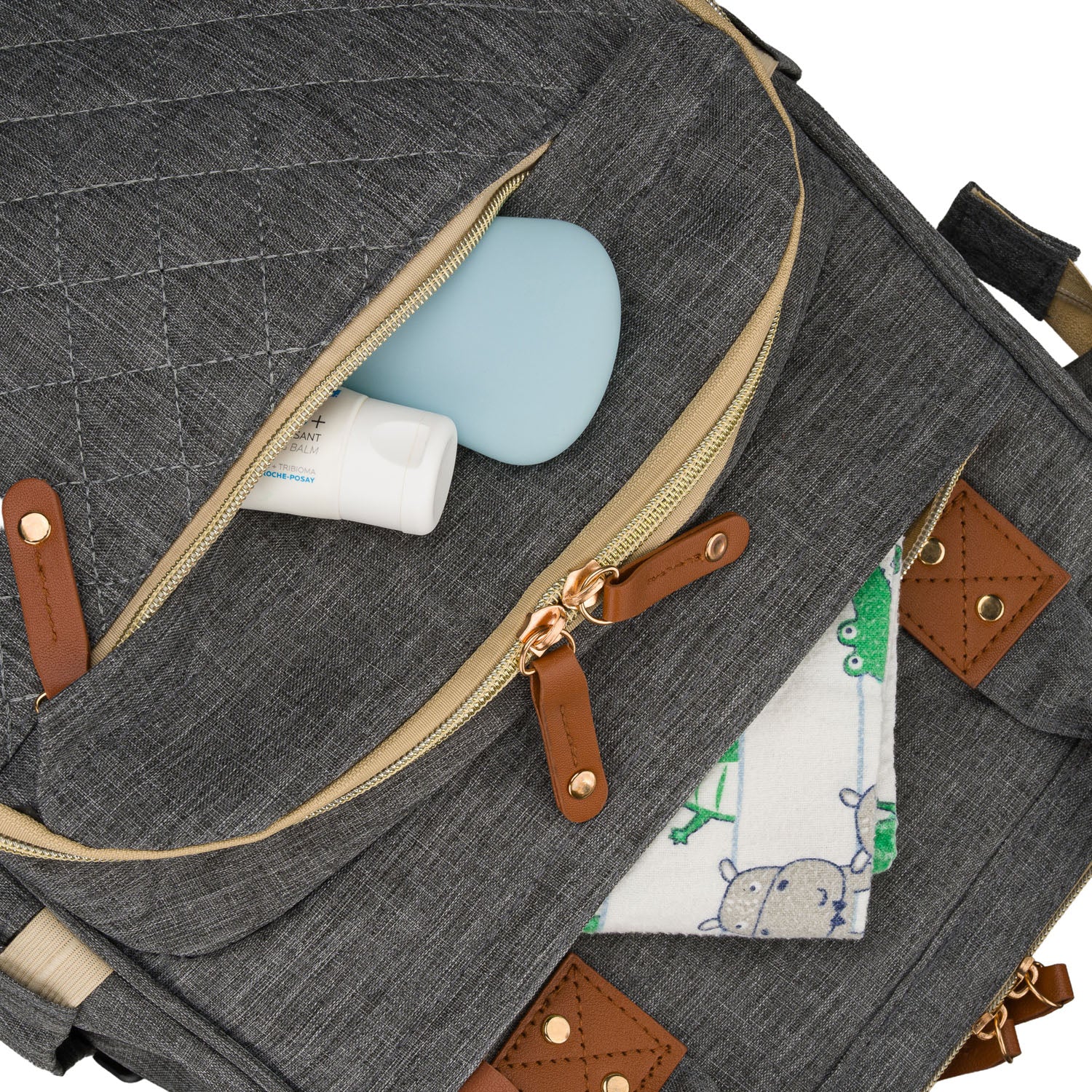 Talpi tamsiai pilka poliesterio kuprinė mamai su USB jungtimi - Peterson