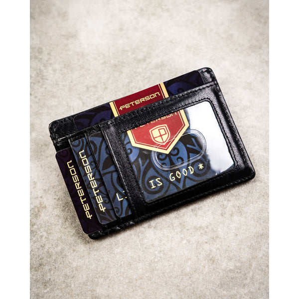 Juodas odinis dėklas kortelėms ir dokumentams – Peterson