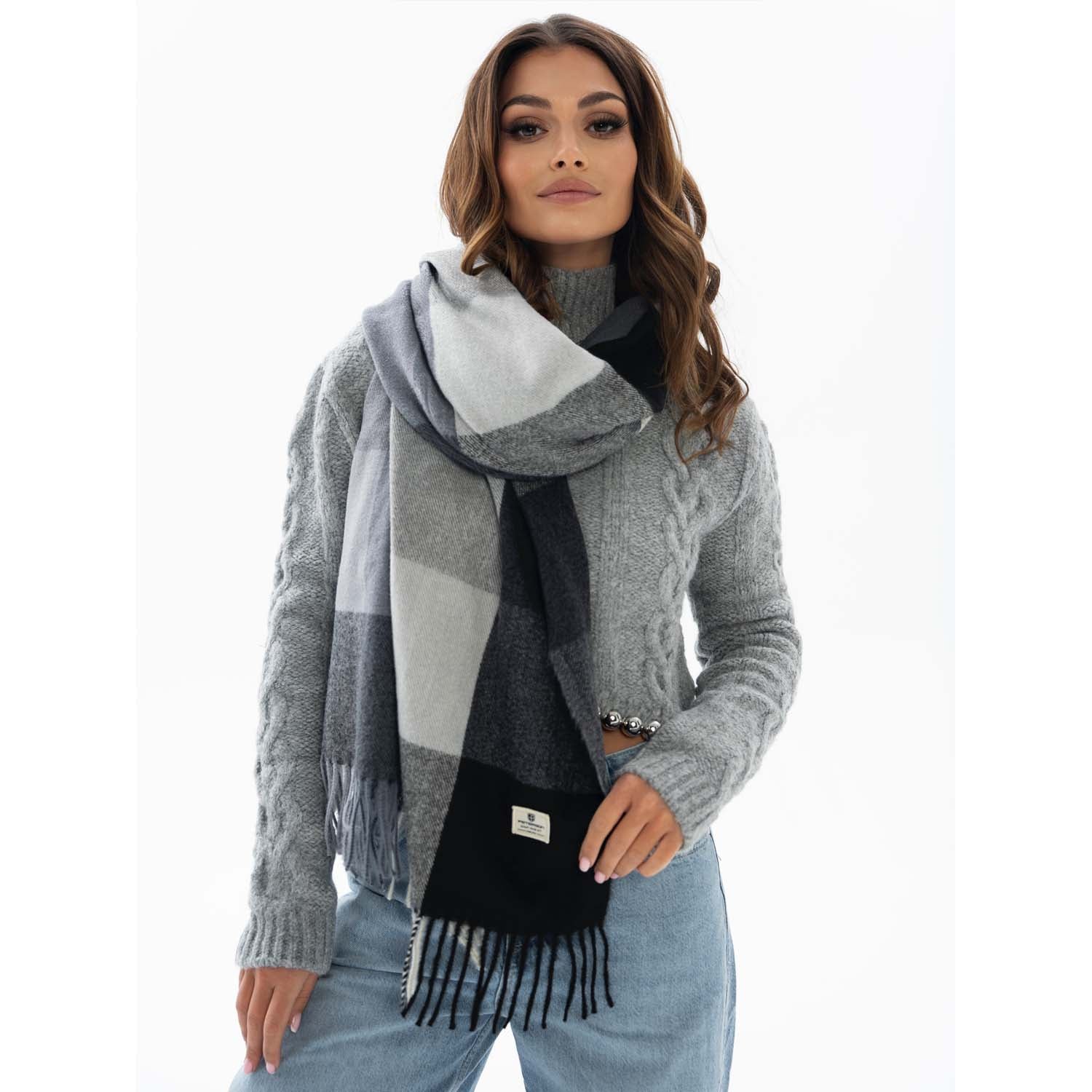 Sieviešu šalle Peterson, pelēkmelna K309