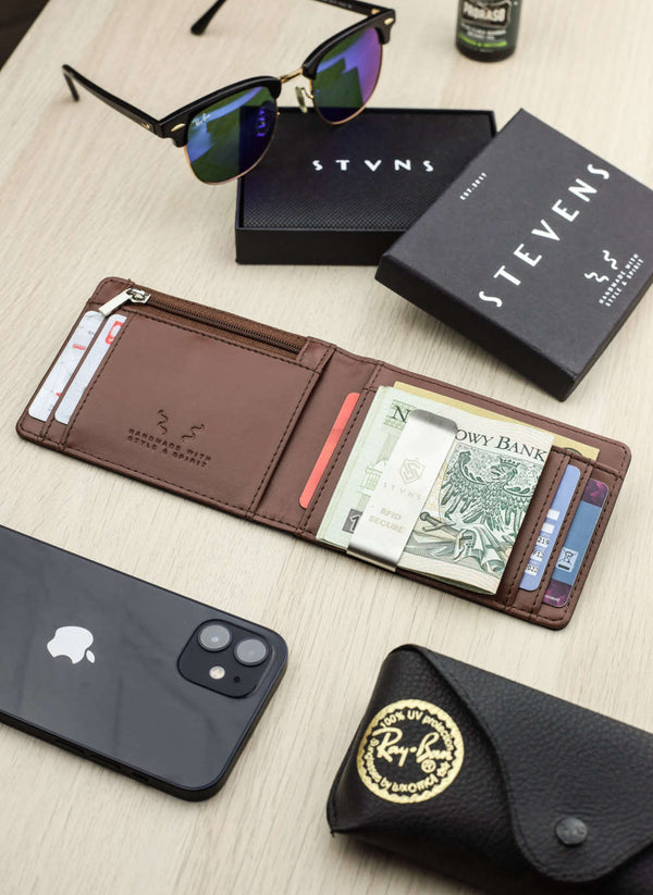 Vīriešu ādas maks Stevens Airtag BLK/BRN S186