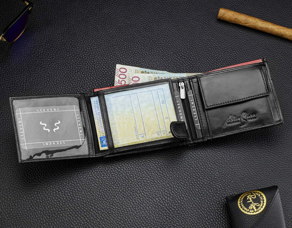 Vīriešu īstas ādas maks Stevens Z06-325-R, RFID aizsardzība 