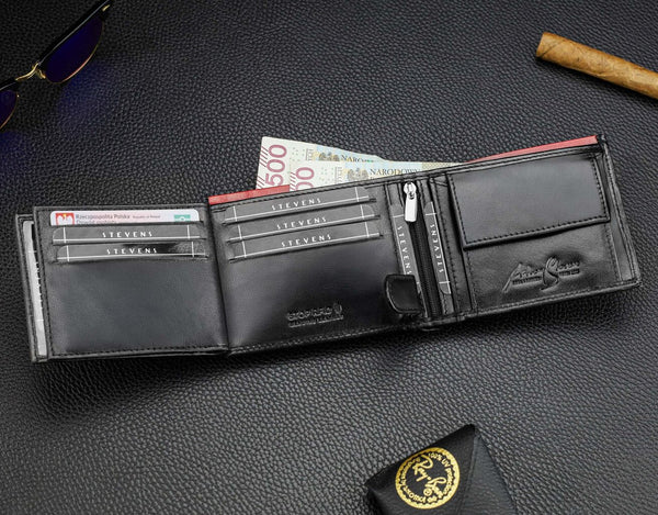 Vīriešu īstas ādas maks Stevens Z06-325-R, RFID aizsardzība 