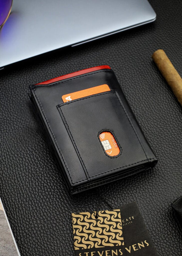 Vīriešu īstas ādas maks Stevens Z06-326-R, RFID aizsardzība 