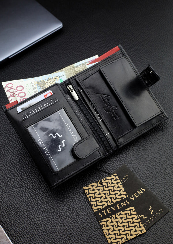 Vīriešu īstas ādas maks Stevens Z06, melns S512