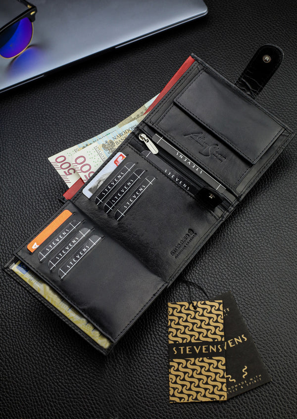 Vīriešu īstas ādas maks Stevens Z06, melns S512