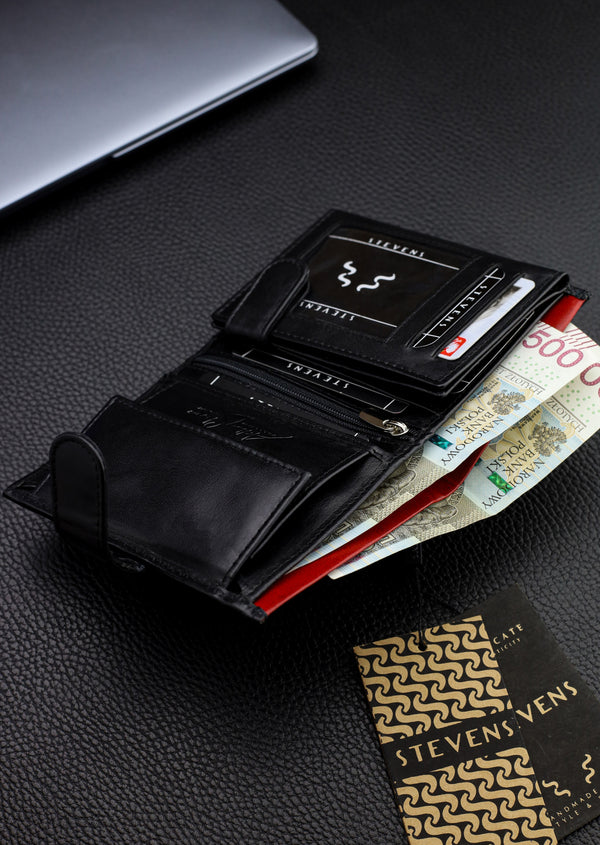 Vīriešu īstas ādas maks Stevens Z06, melns S512