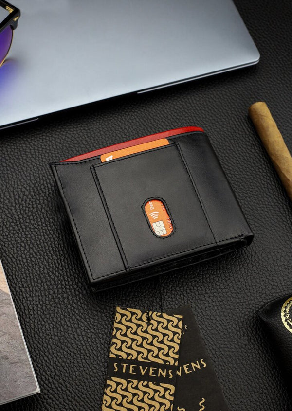 Vīriešu īstas ādas maks Stevens Z08-8888-R, RFID aizsardzība 