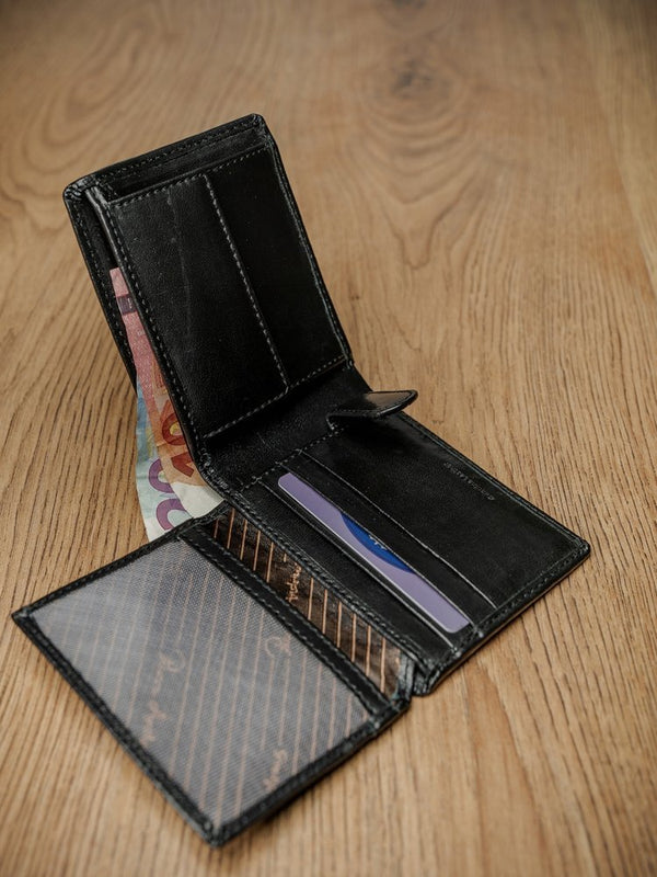Vīriešu ādas maks Pierre Andreus ar RFID aizsardzību, melns S479