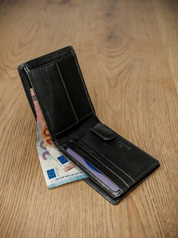 Vīriešu ādas maks Pierre Andreus ar RFID aizsardzību, melns S479