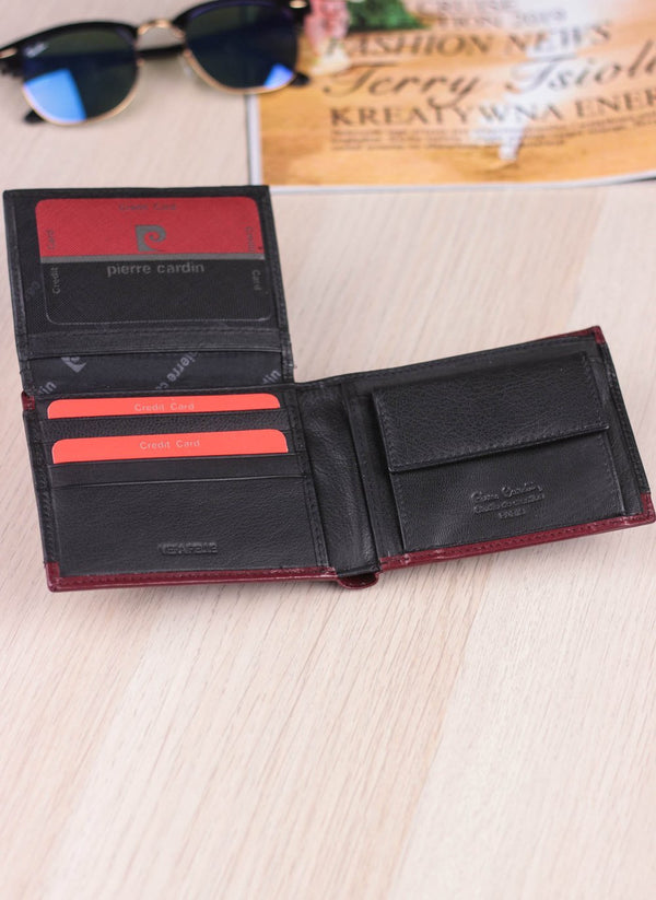 Vīriešu ādas maks Pierre Cardin Tilak32 8825 melns + bordo S449