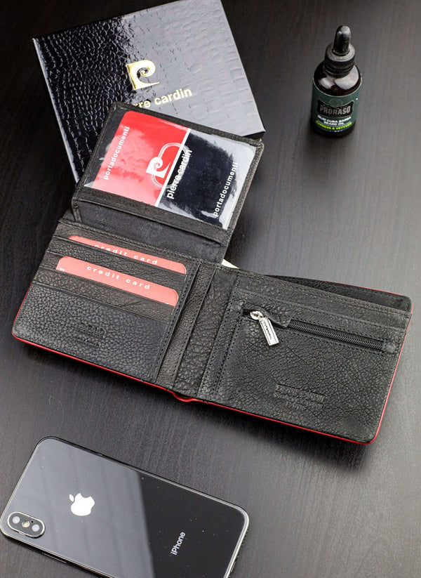 Vīriešu ādas maks Pierre Cardin Tumble 88061 melns + sarkans S430