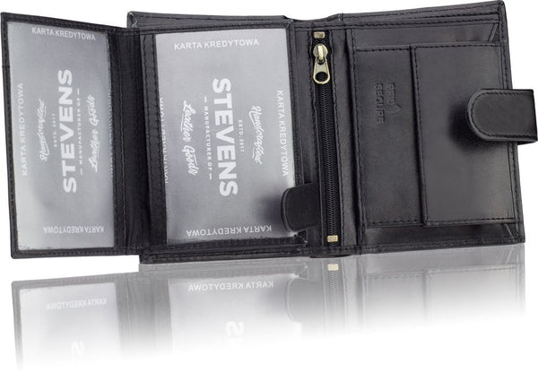 Vīriešu ādas maks STEVENS ar RFID aizsardzību, melns S196