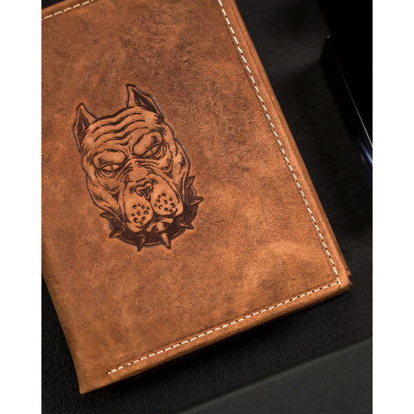 Vīriešu ādas maks ar suņa galvas apdruku S159