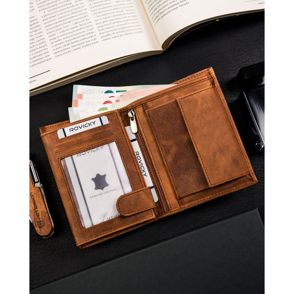 Vīriešu ādas maks ar suņa galvas apdruku S159