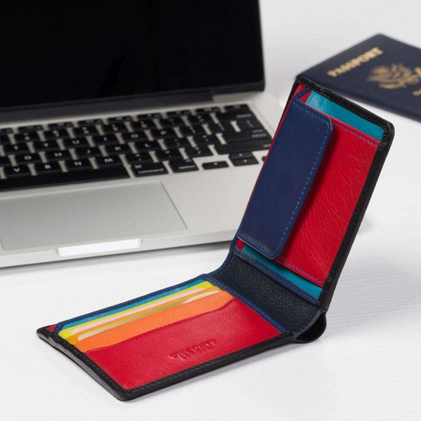 Vīriešu ādas maks VISCONTI SP61 melns + daudzkrāsains ar RFID aizsardzību S177