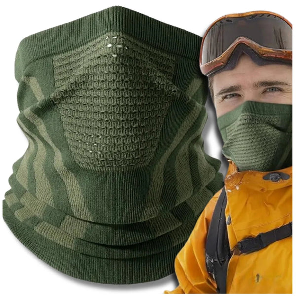 Zaļš ziemas kakla sildītājs un maska